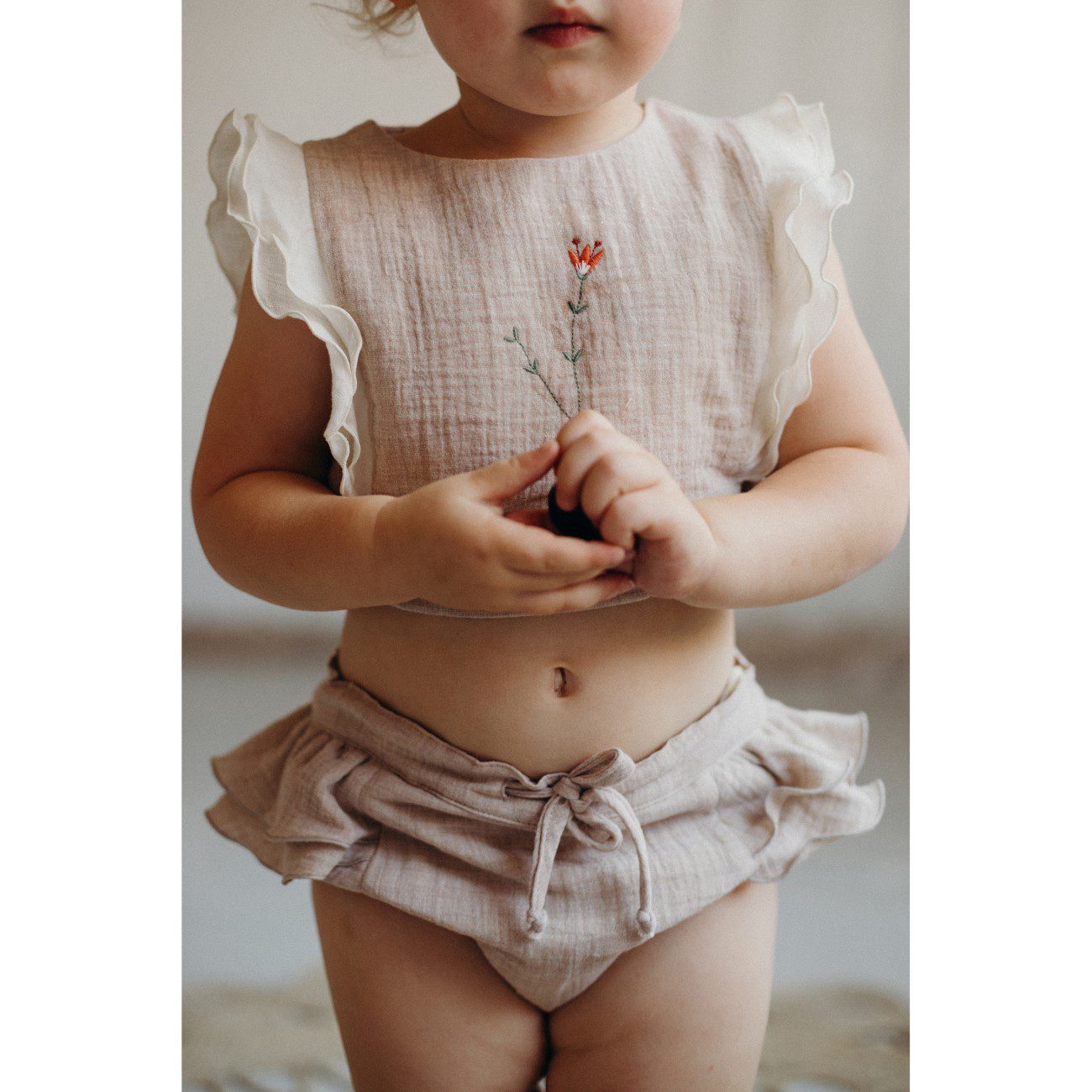 Organic Embroidered Top & Organic Culotte | Pink