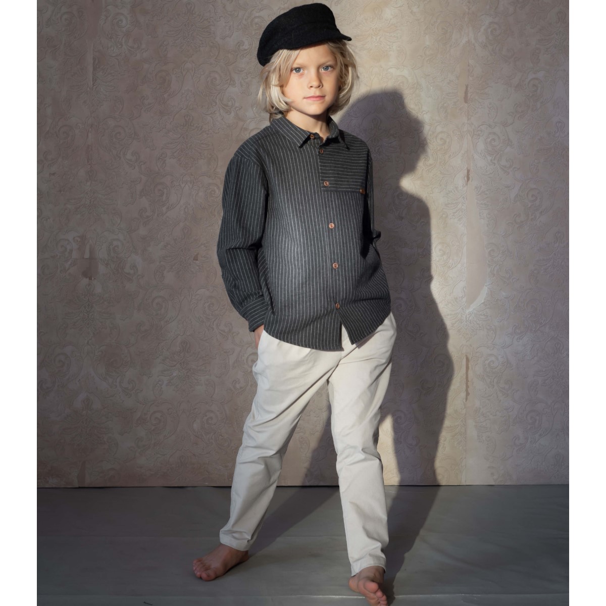 Beige Velvet Chino Trousers