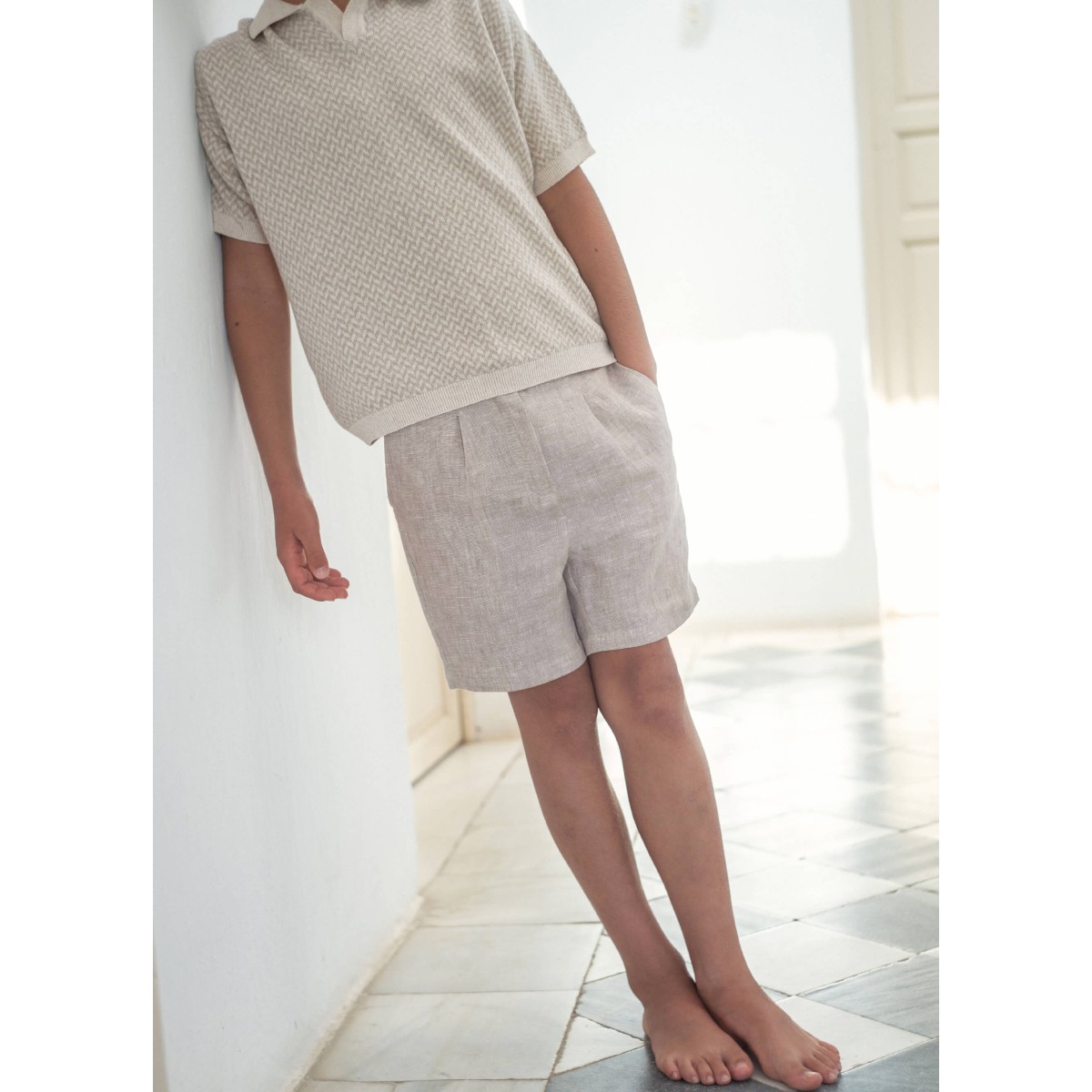 Sand Linen Chino Style Bermuda Shorts