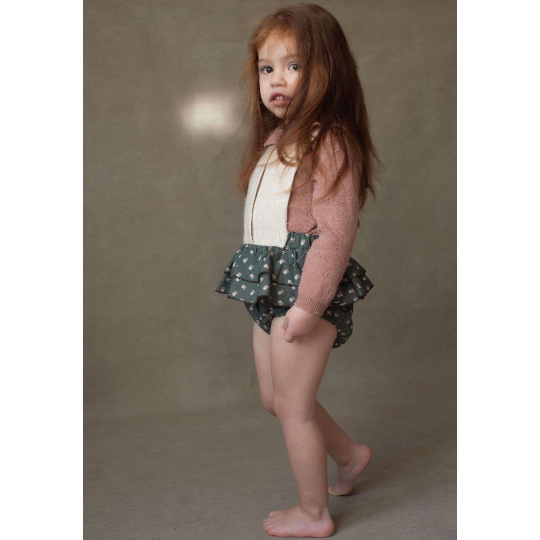 Dusty Pink Knitted Romper Suit & Green floral Romper Suit