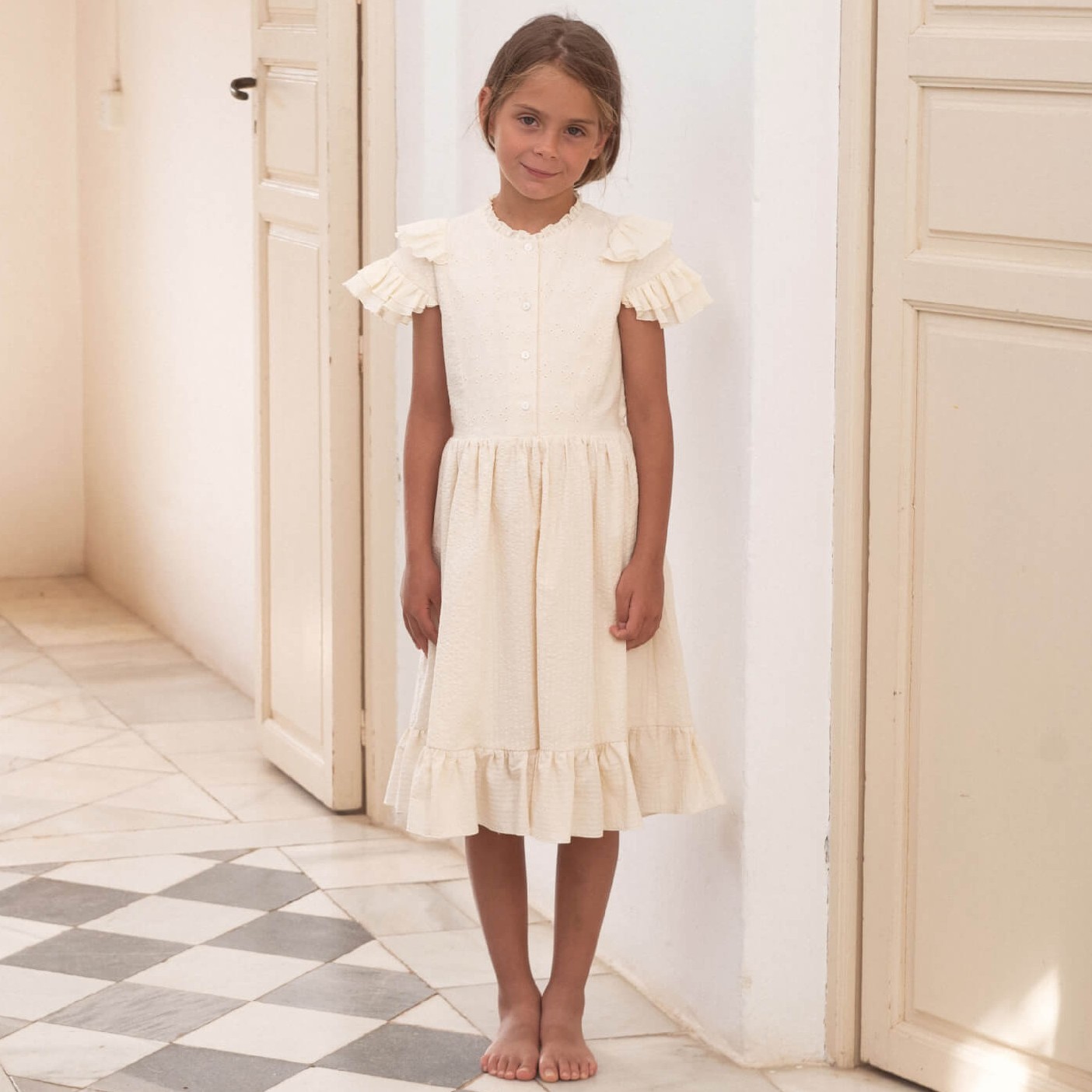 Off-white Contrasting Dress W/ Frills