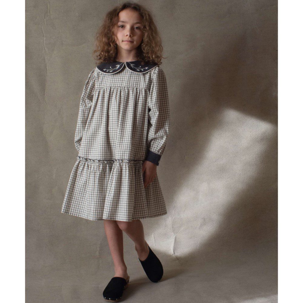 Off-white Check Dress W/ Embroidered Collar
