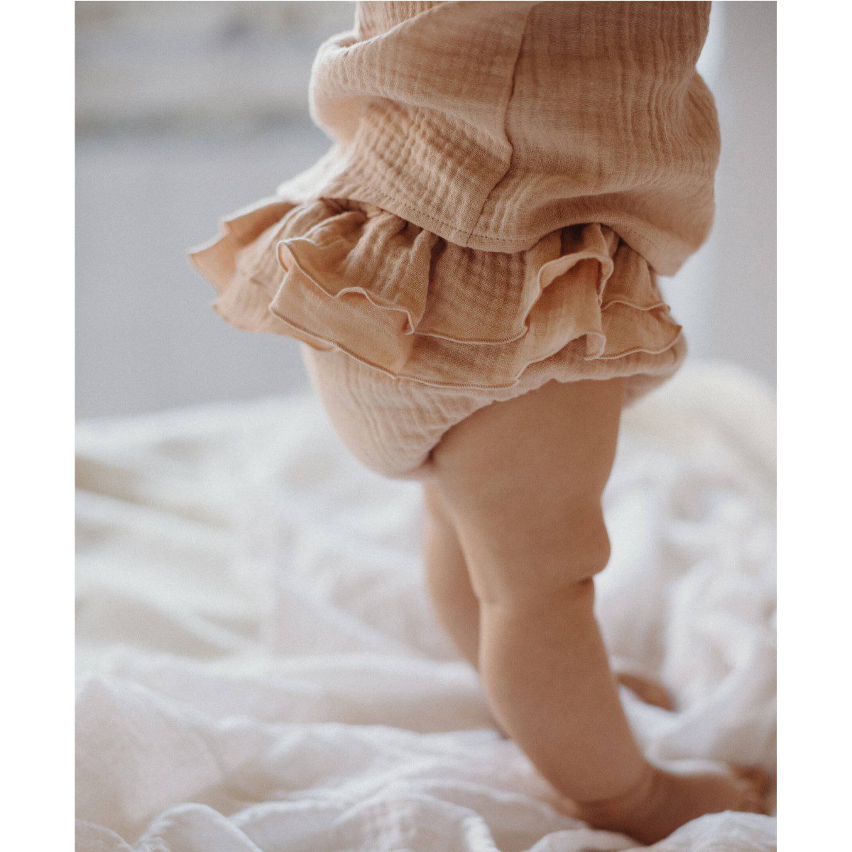 Sleeveless Organic Shirt & Culotte with Frills | Pink