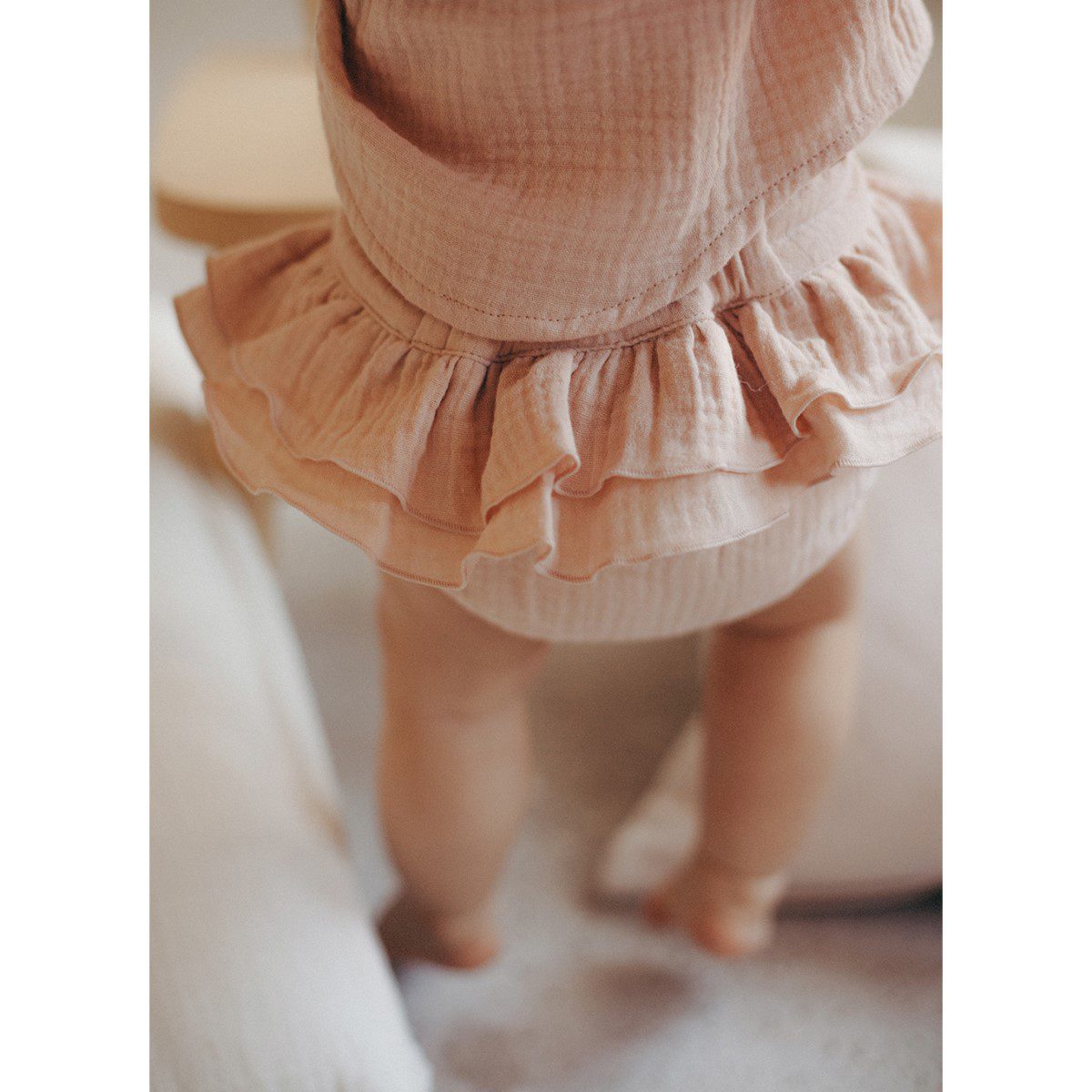 Sleeveless Organic Shirt & Culotte with Frills | Pink