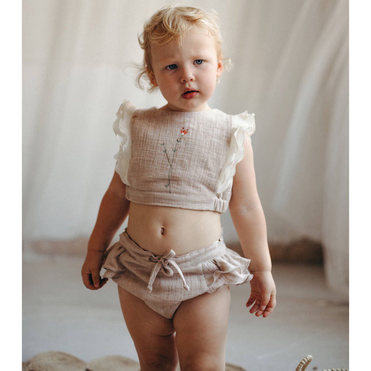 Organic Embroidered Top & Organic Culotte | Pink