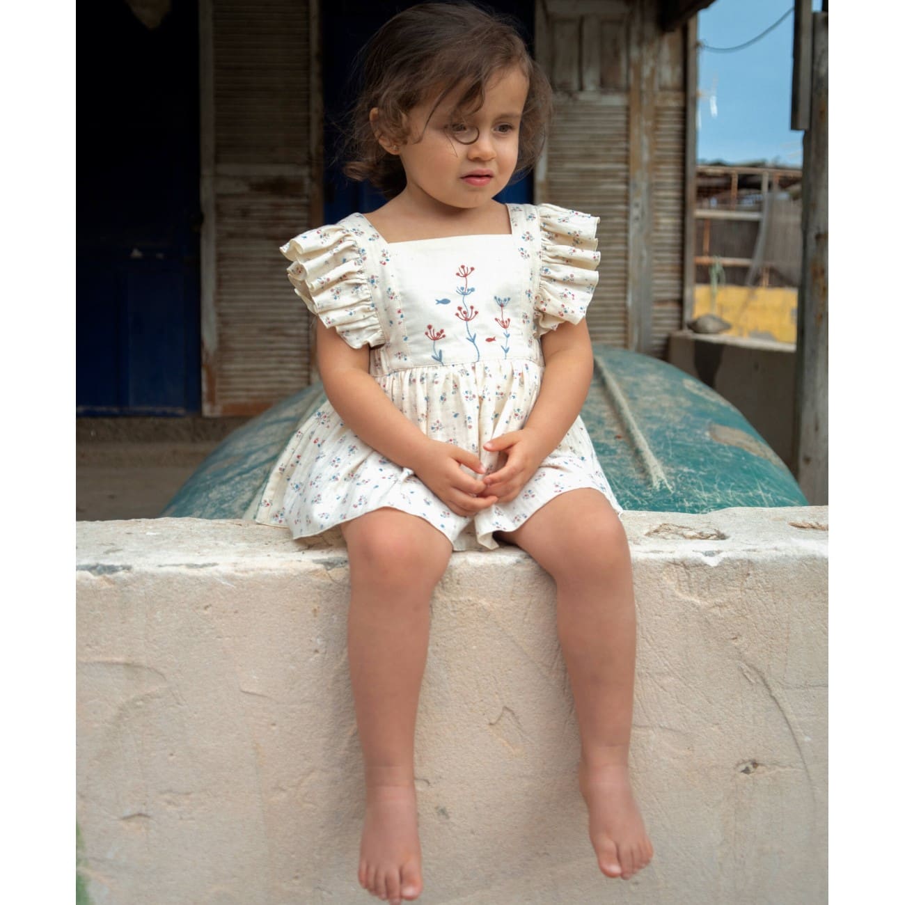 Floral Romper Suit W/ Frill