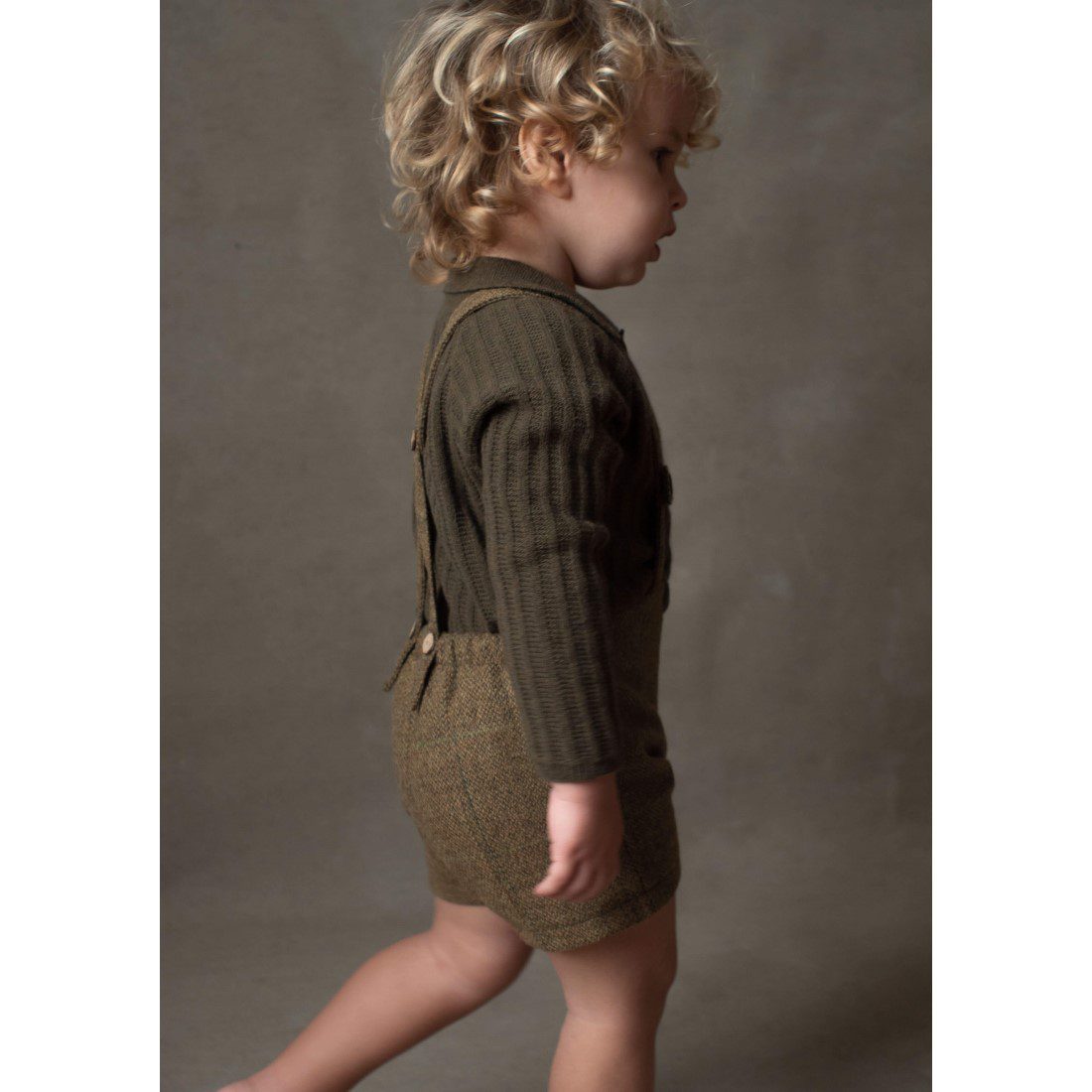Green Knitted Romper Suit & Green Check Woollen Short Dungarees
