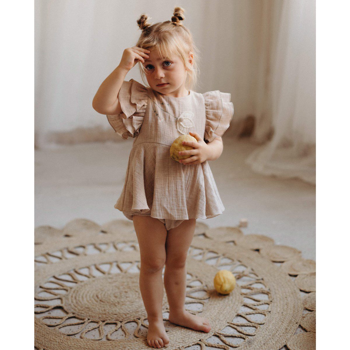 Organic Romper Suit with Cape-Style Skirt | Sand