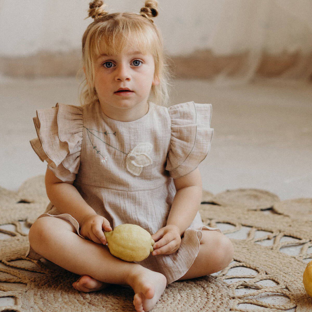 Organic Romper Suit with Cape-Style Skirt | Sand