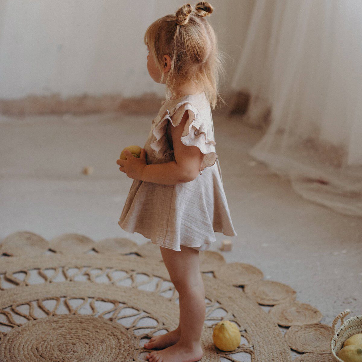 Organic Romper Suit with Cape-Style Skirt | Sand