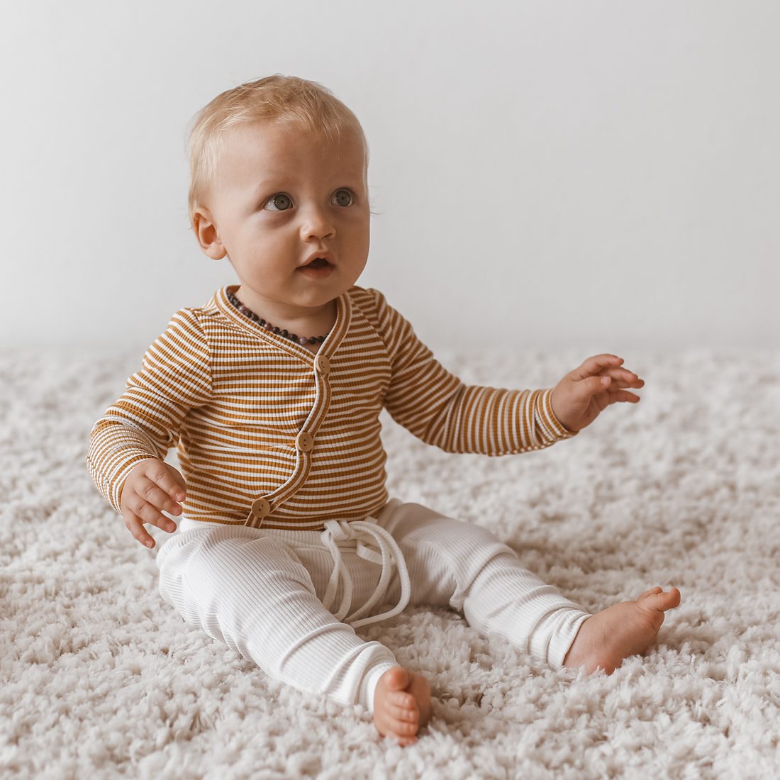 Mustard Stripe Bodysuit & Milk Harem Pants