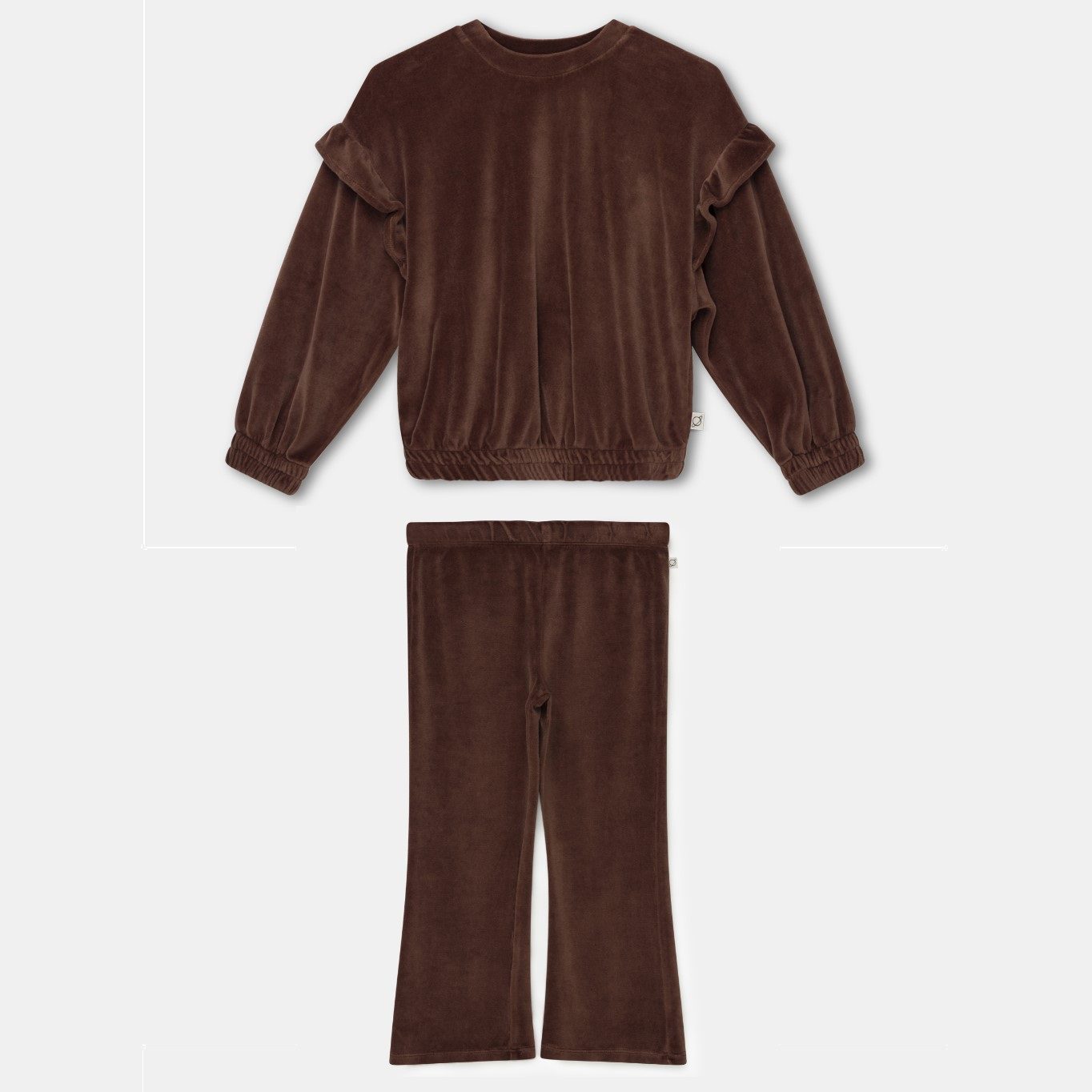 Nora Velour Ruffle Sweatshirt & Chloe Velour Flared Pants | Brown