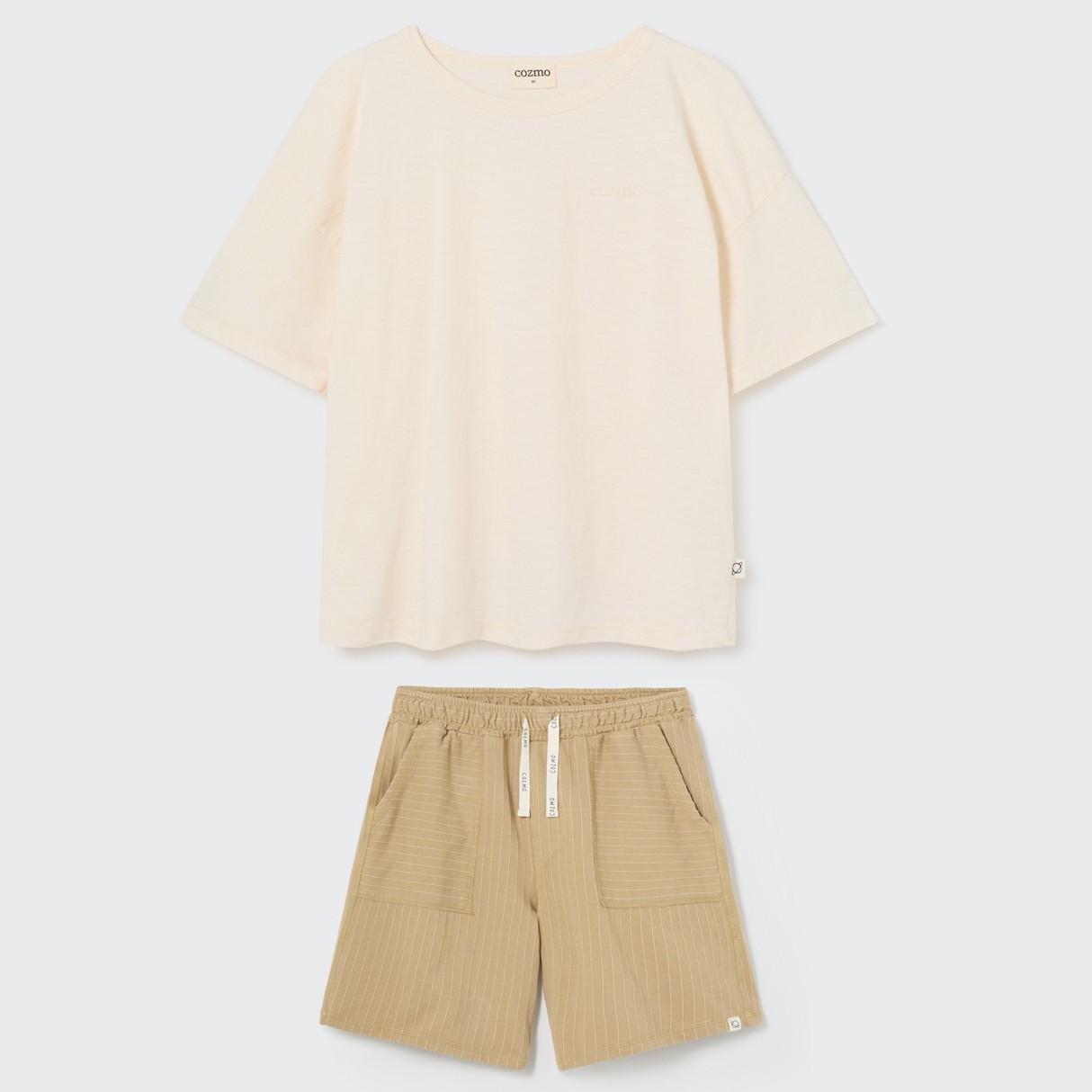 Olmok Ivory Slub Tshirt & Marcok Coffee Jacquard Bermuda Shorts