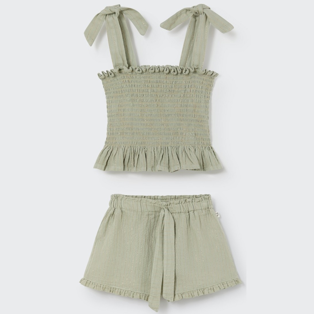 Onak Lurex Top & Zoek Lurex Shorts | Green Stripe Gauze