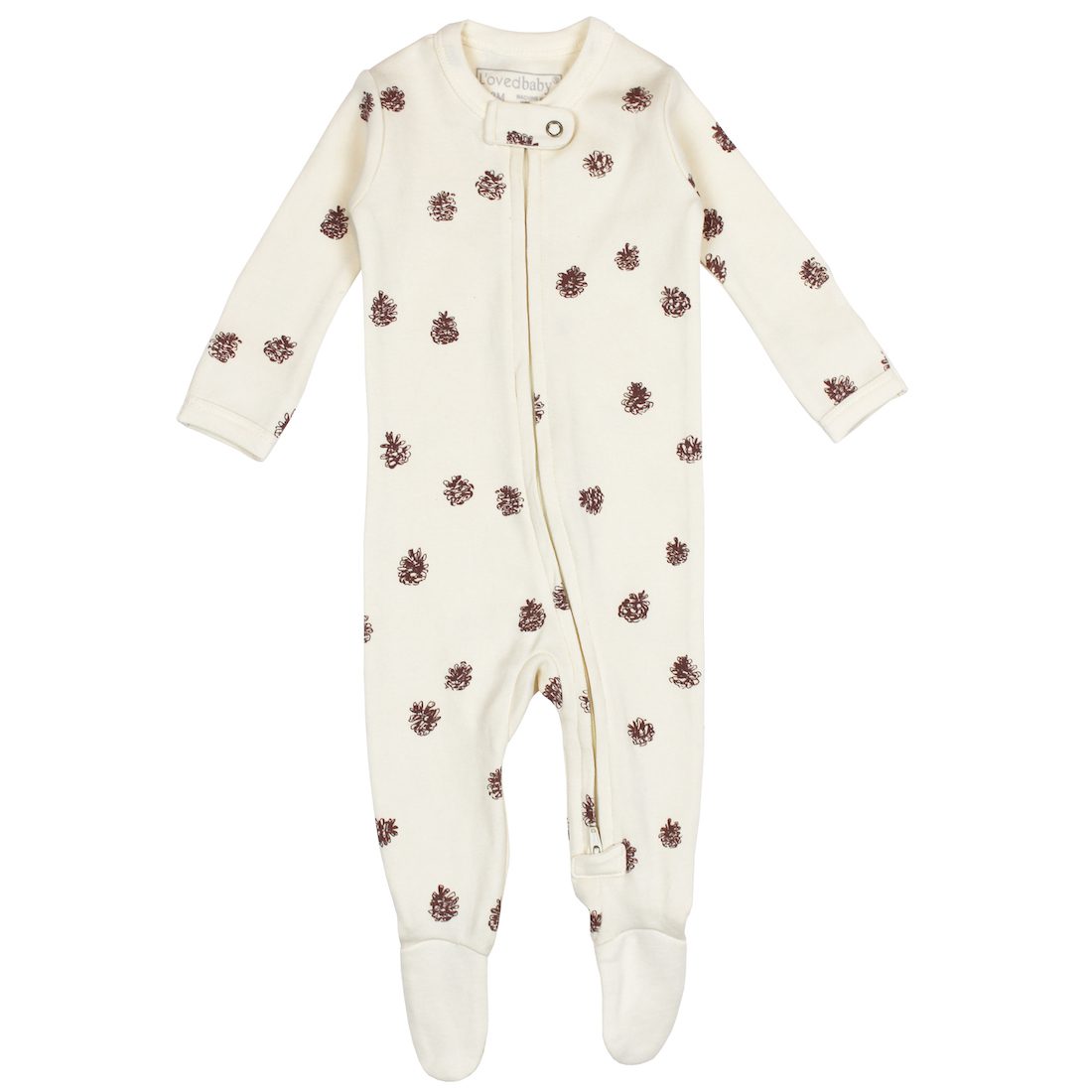 Organic Zipper Footie | Buttercream Pinecone