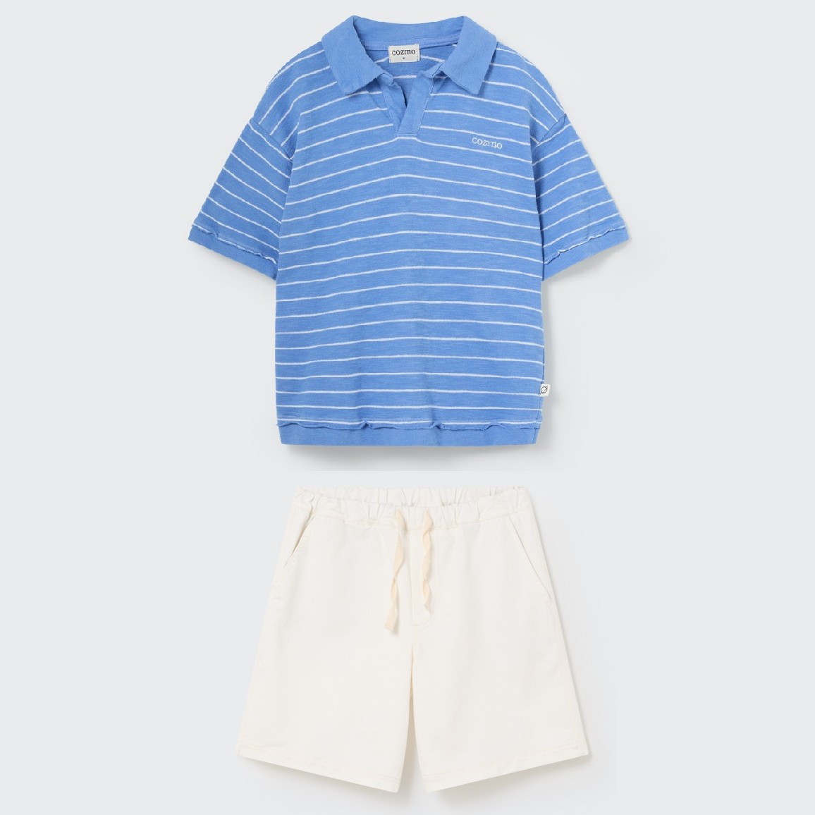 Ottok Provence Blue Stripes Polo Shirt & Sergiok Ivory Twill Bermuda