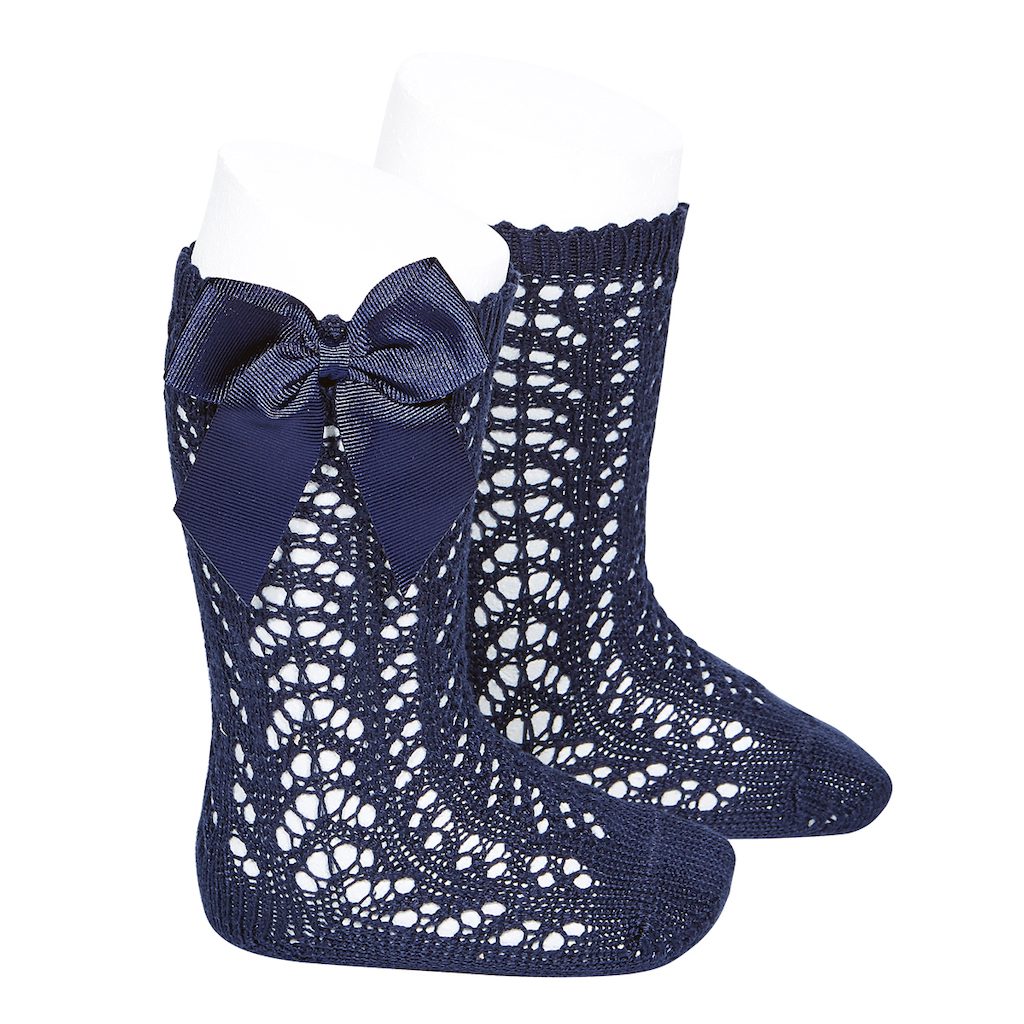 Openwork Bow High Socks | Navy (480)