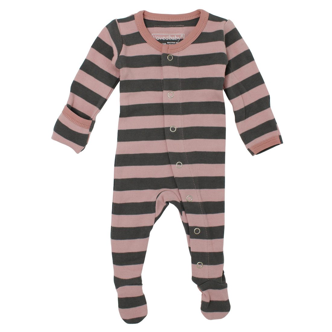 Organic Footie | Mauve/Gray Stripe