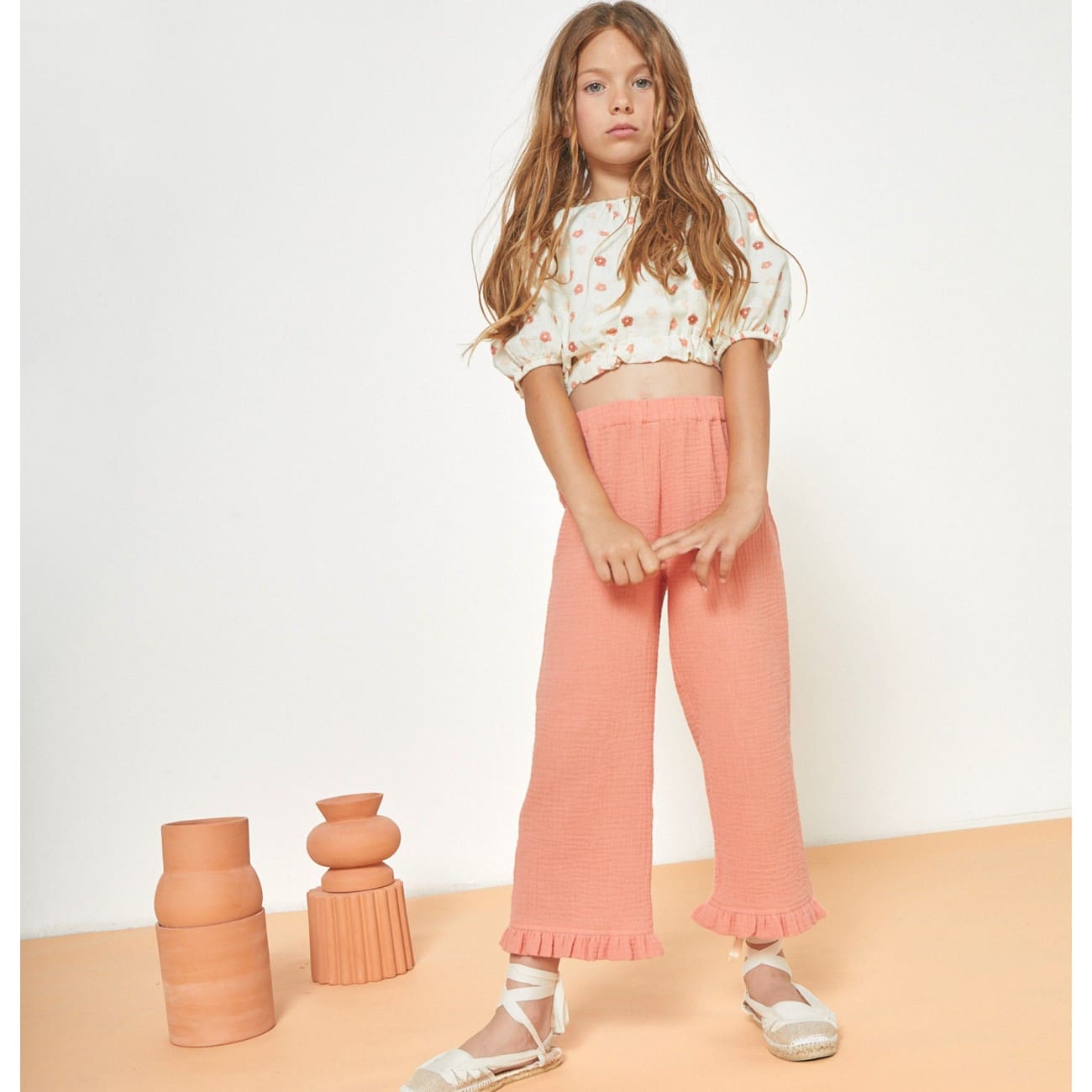 Adeline Muslin Flower Top & Elise Muslin Ruffle Pant
