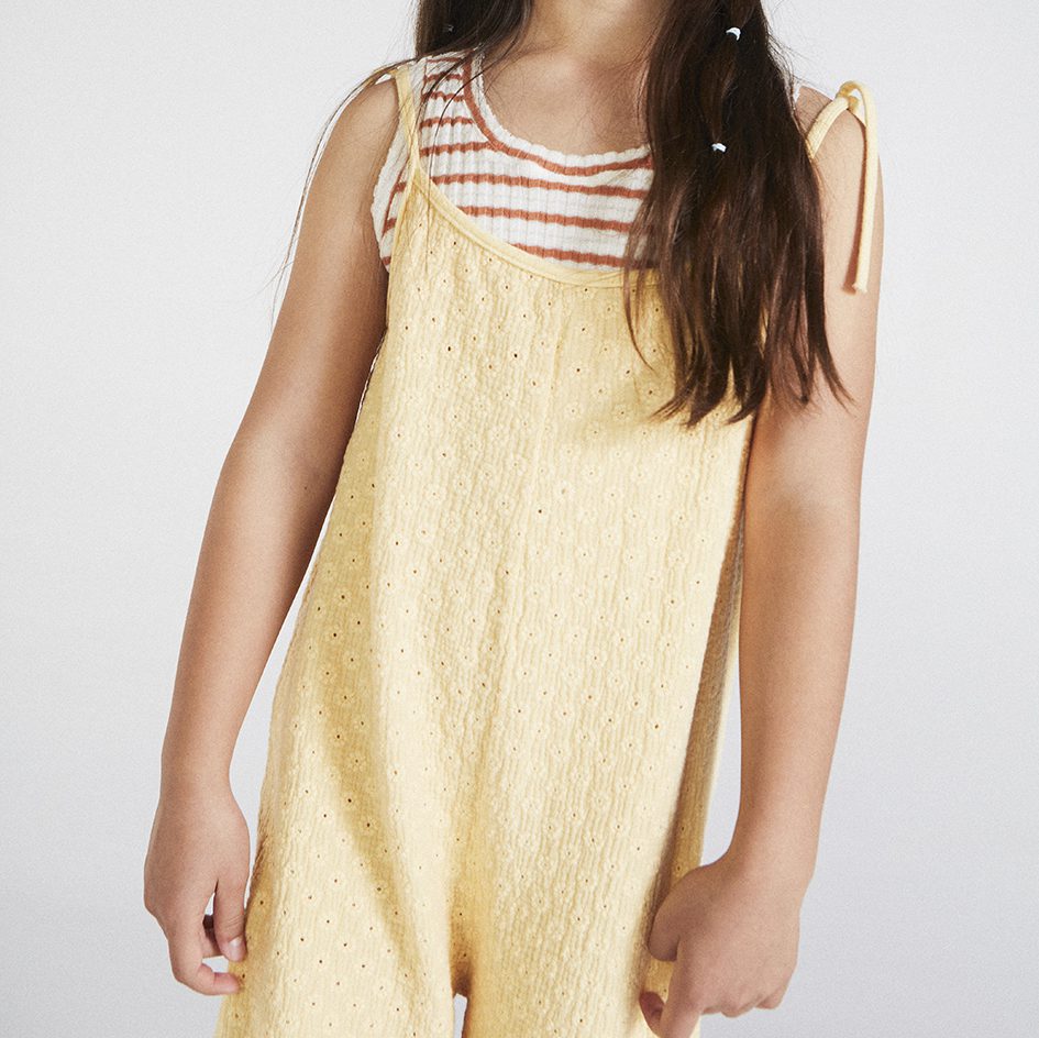 Clay Stripes T-Shirt & Yellow Daisies Overalls
