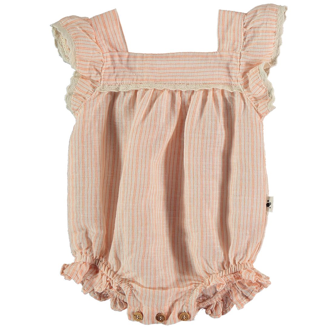 Peach Linen Cotton Stripped Baby Romper