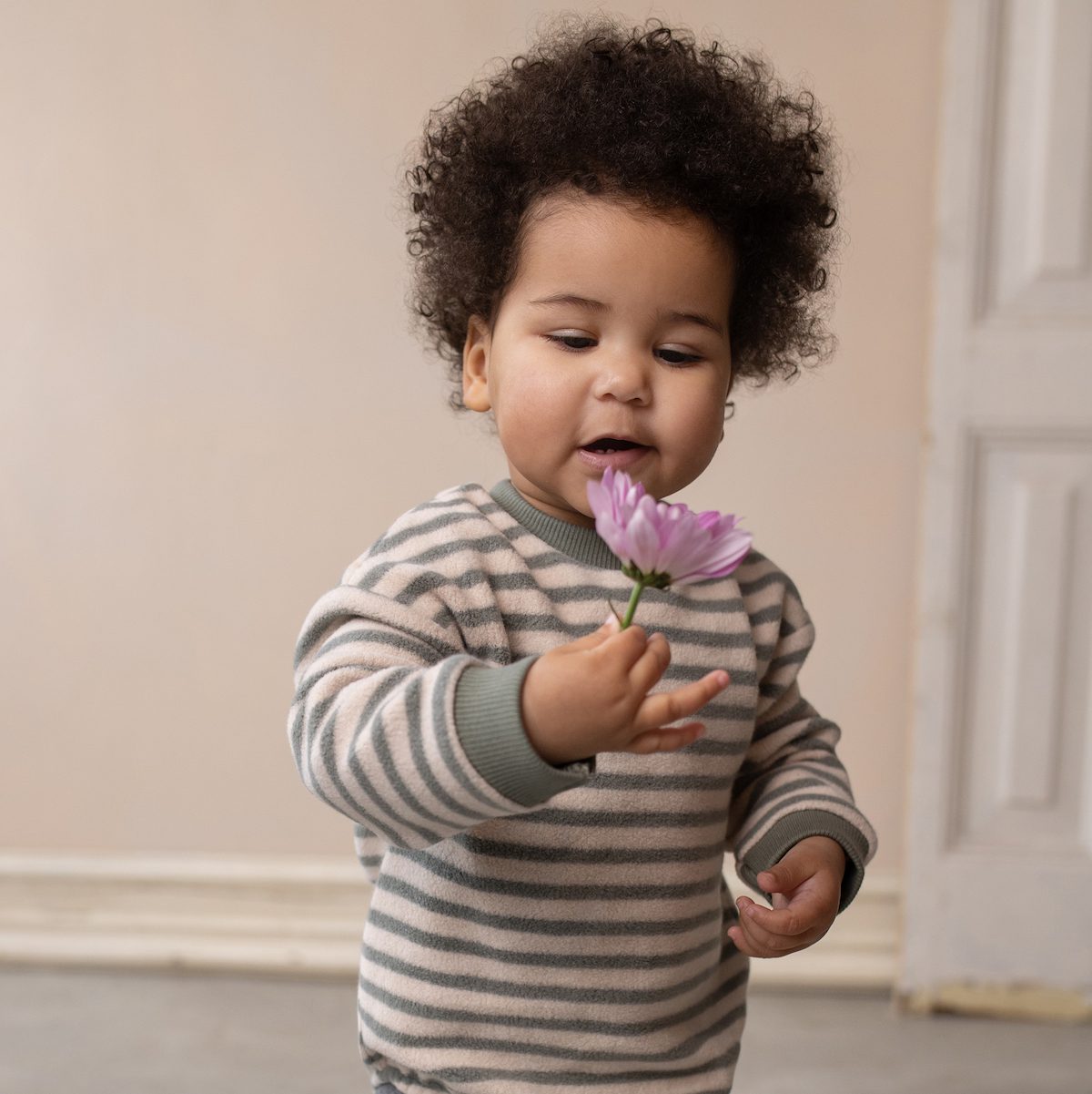 Teddy Bubble Onesie L/S Stripes | Eucalyptus