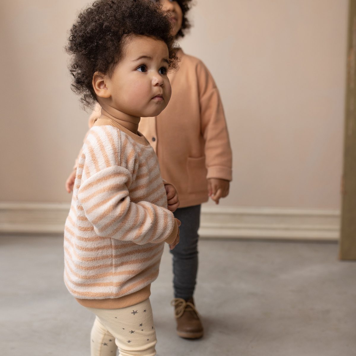 Rose Tan Oversized Teddy Sweater Stripes