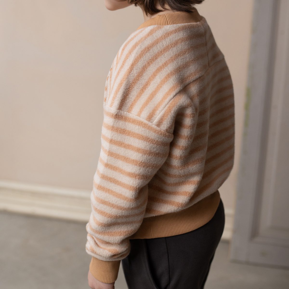 Rose Tan Oversized Teddy Sweater Stripes