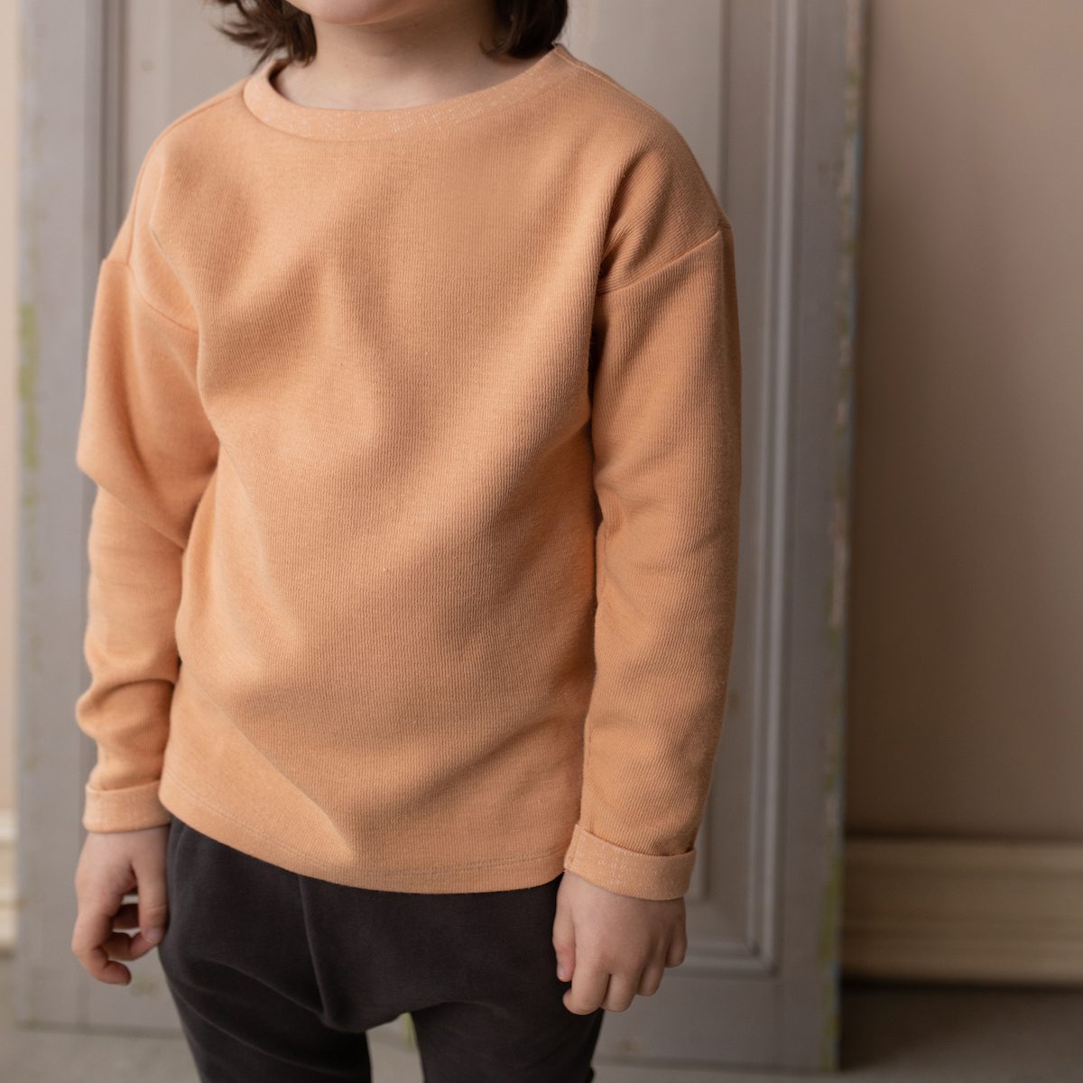 Rose Tan Double Jersey Top & Graphite Fold Over Chino