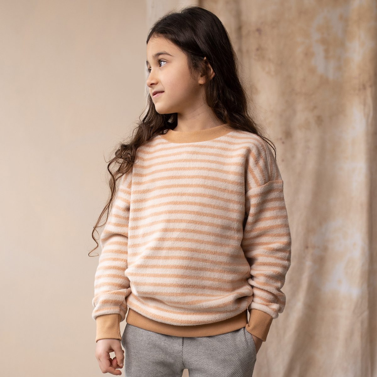 Rose Tan Oversized Teddy Sweater Stripes