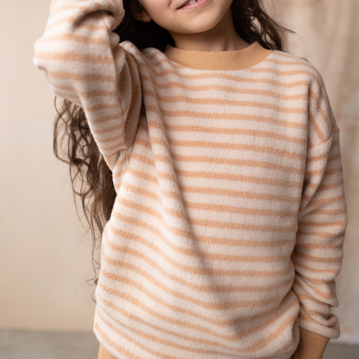 Rose Tan Oversized Teddy Sweater Stripes