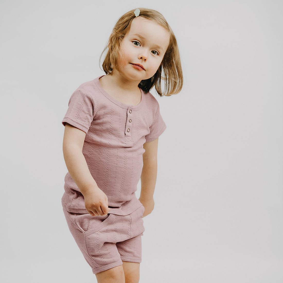 Pointelle Henley Tee & Shorts | Thistle