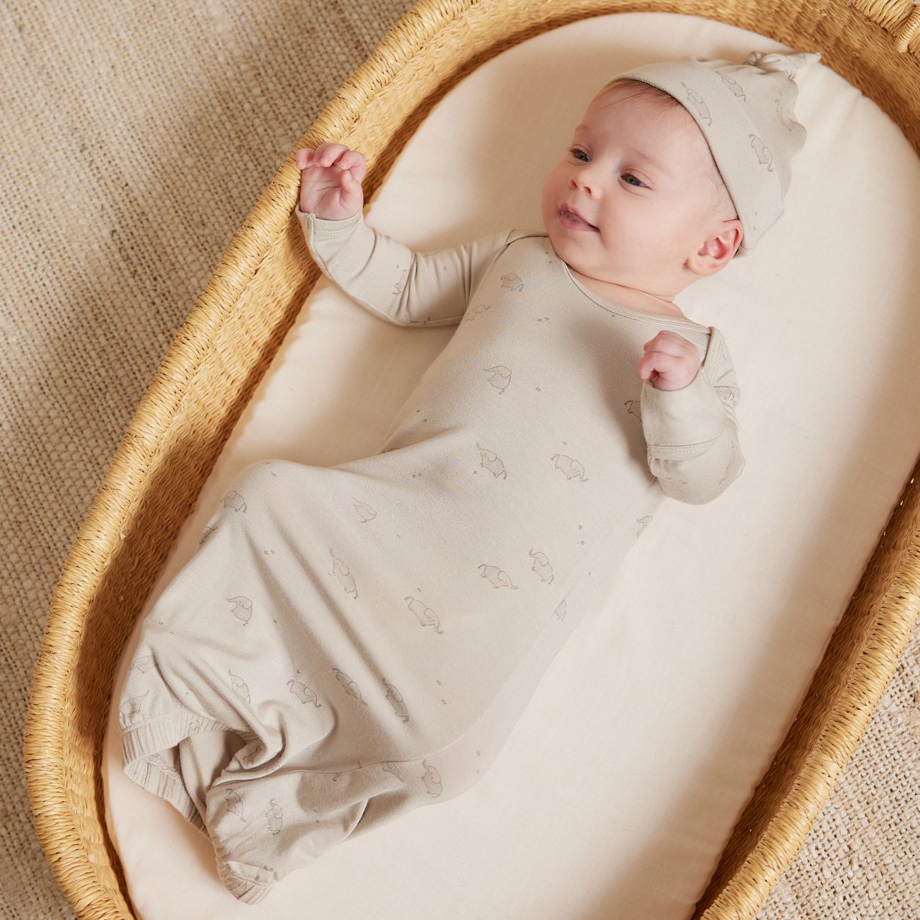 Bamboo Baby Gown & Hat Set | Elephants