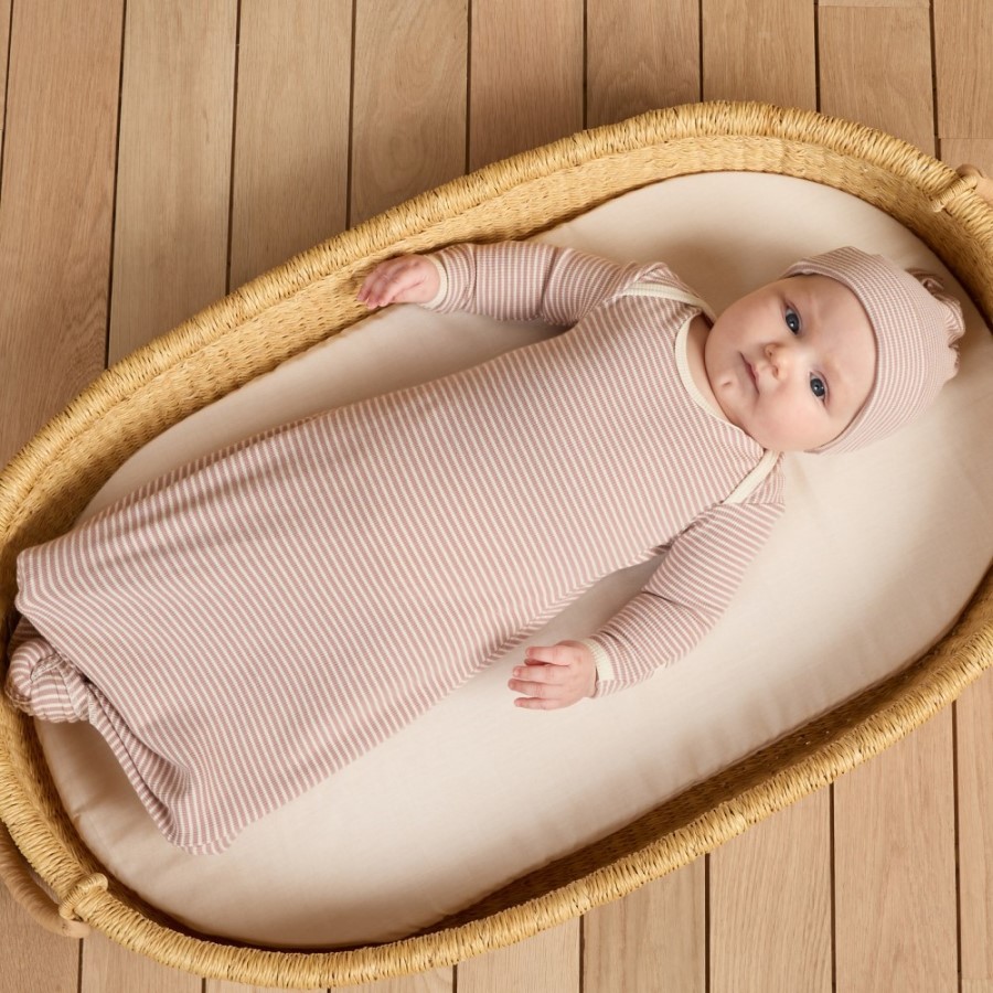 Knotted Baby Gown + Hat Set | Mauve Stripe