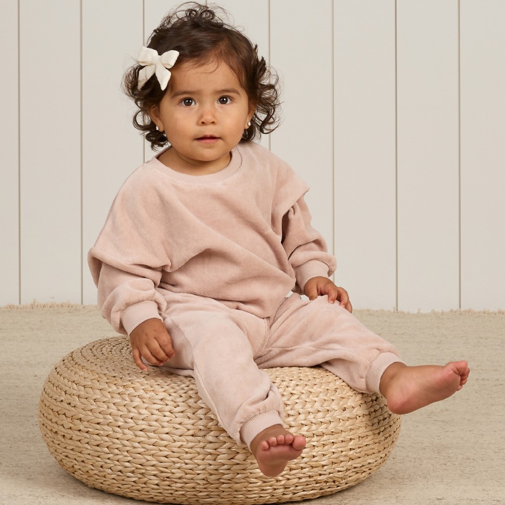 Velour Relaxed Sweatshirt & Sweatpants | Blush