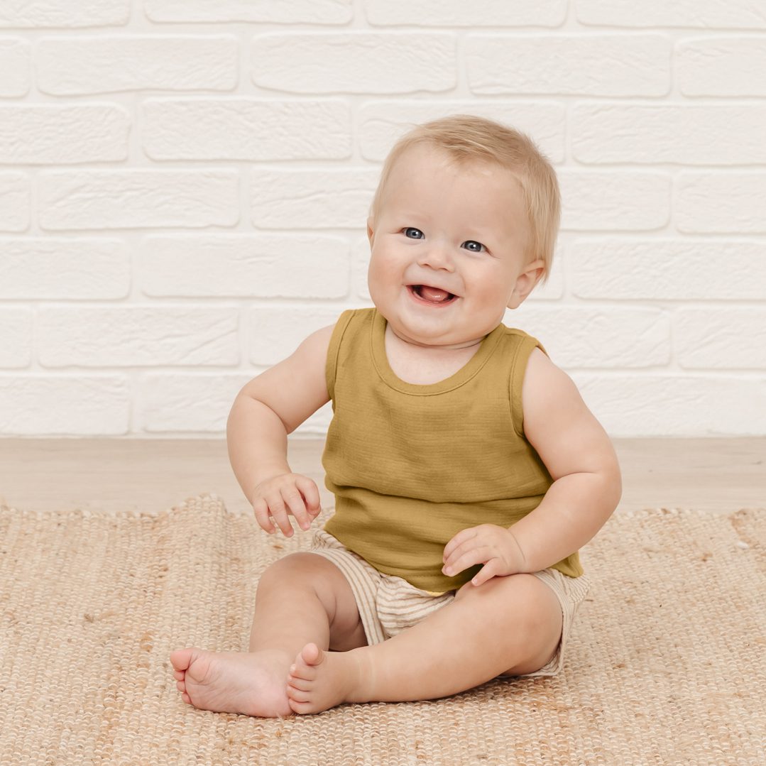 Ocre Woven Tank & Ocre Stripe Woven Short