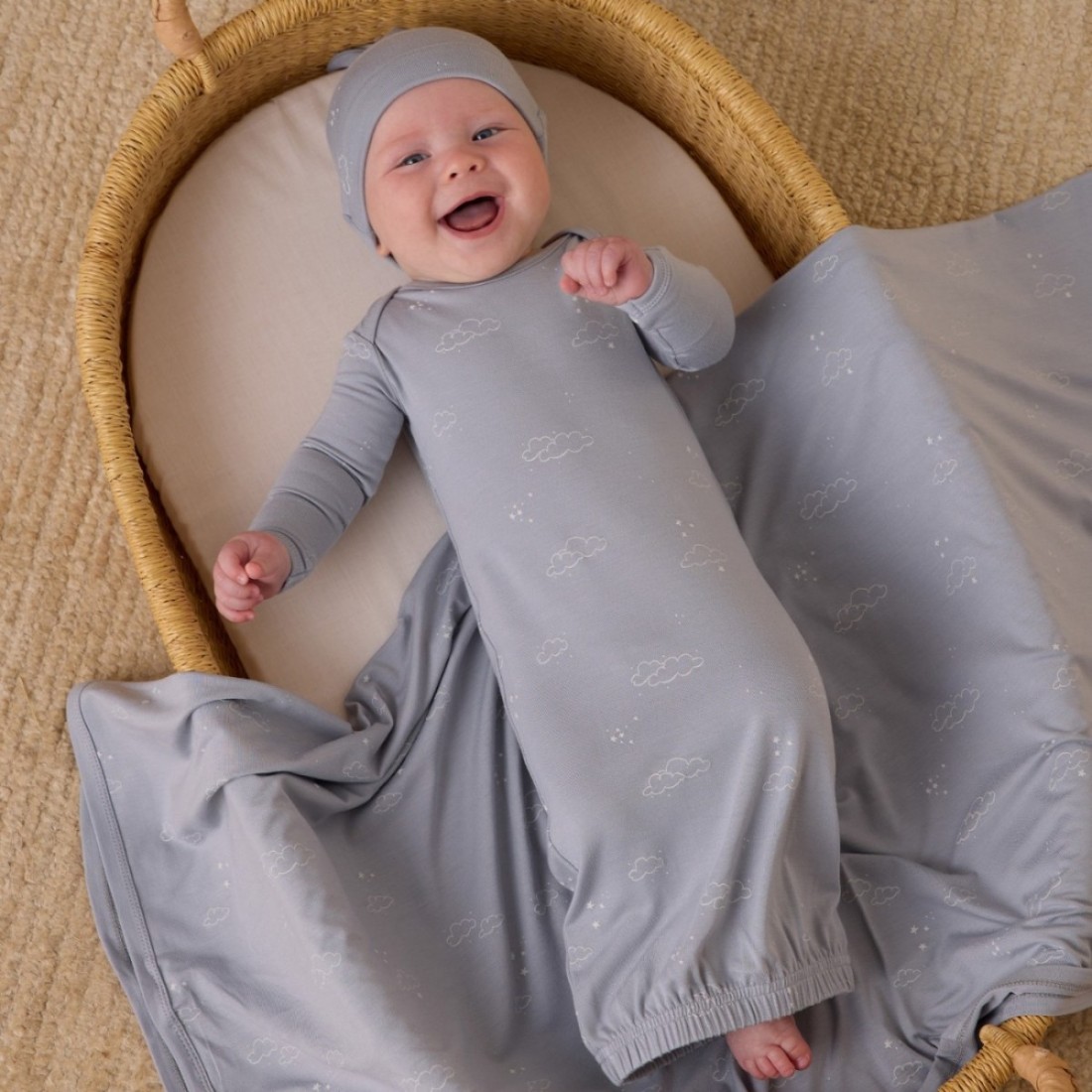 Bamboo Baby Gown + Hat Set | Clouds