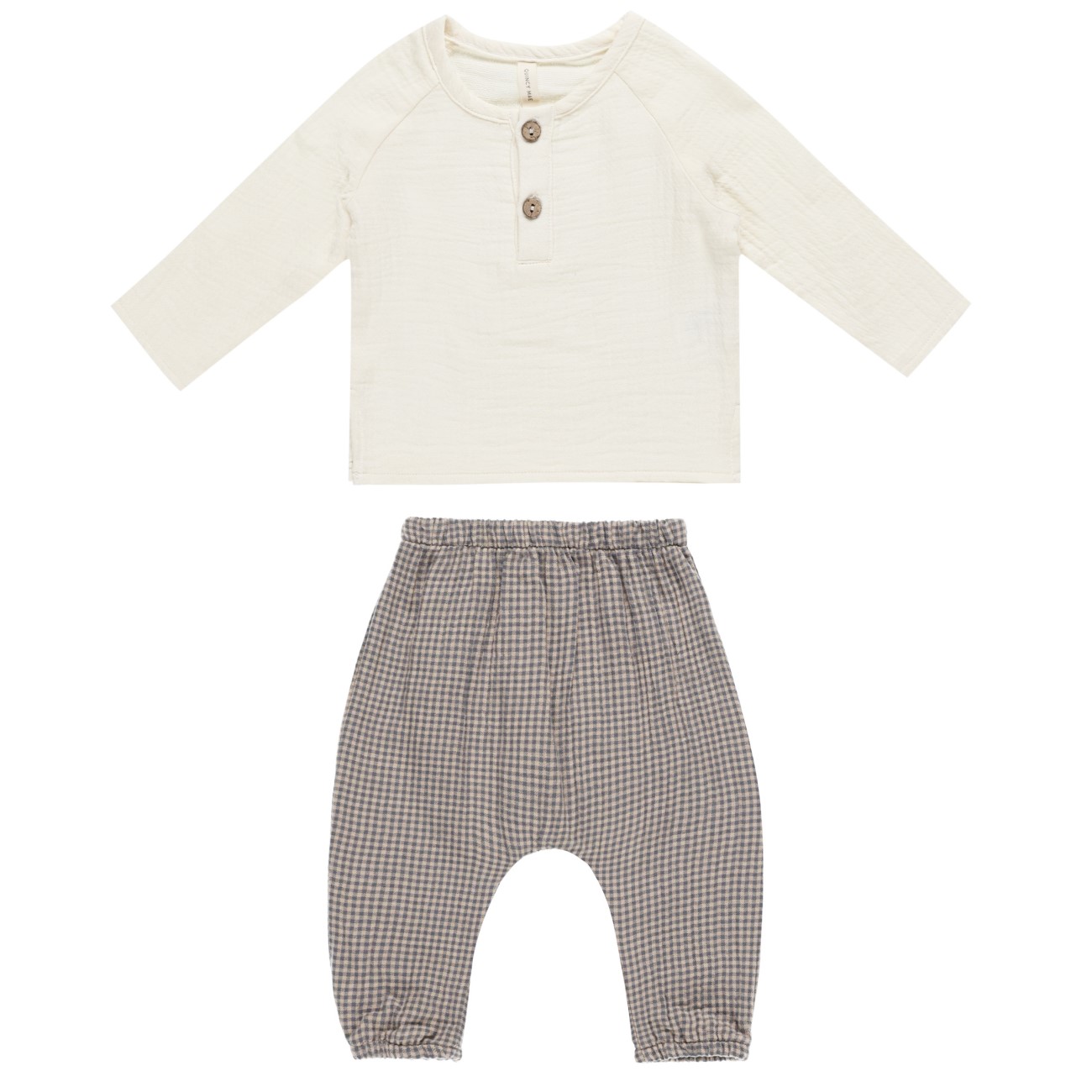 Zion Ivory Shirt & Indigo Gingham Woven Pant