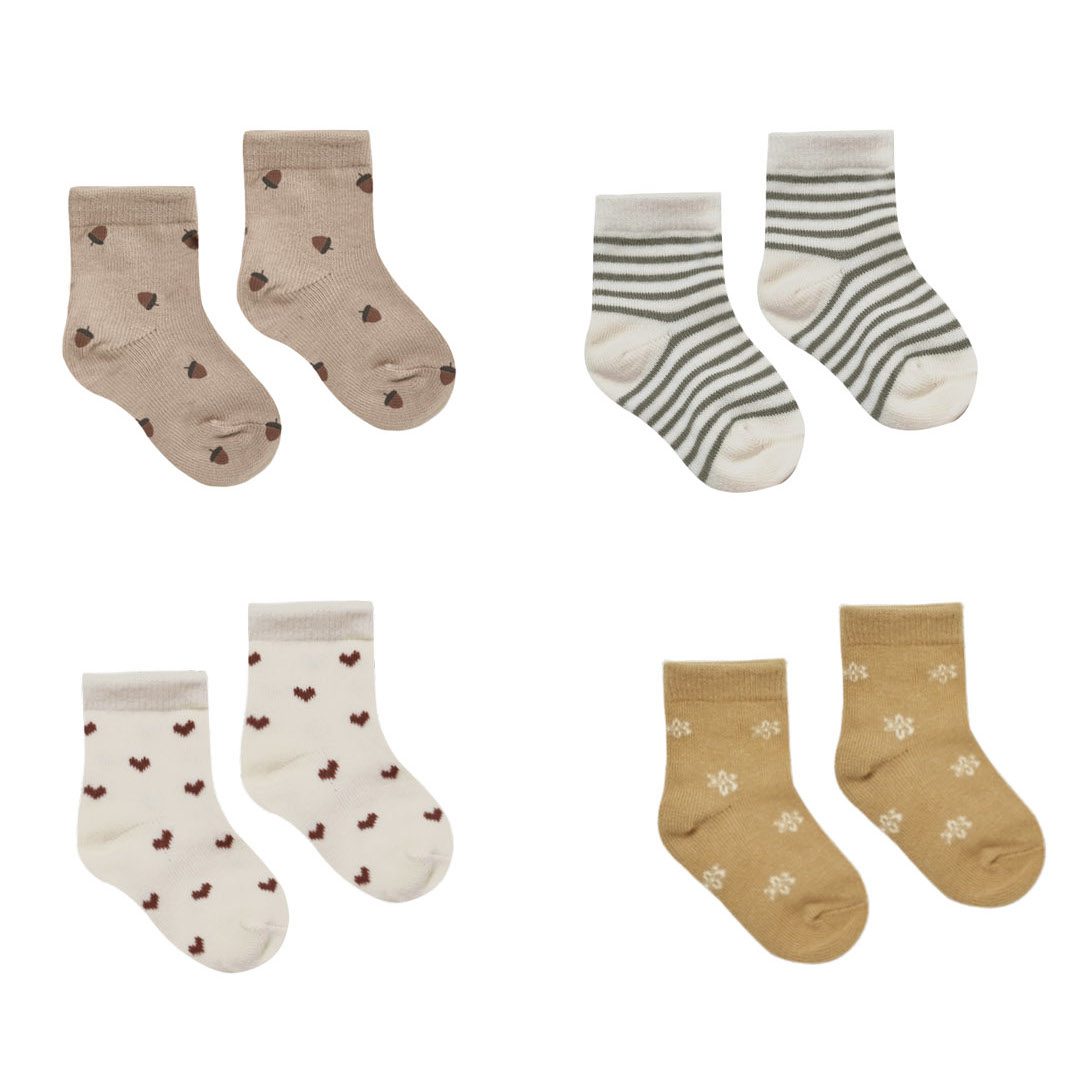 Printed Socks Set | Fern Stripe/Acorns/Heart/Daisy