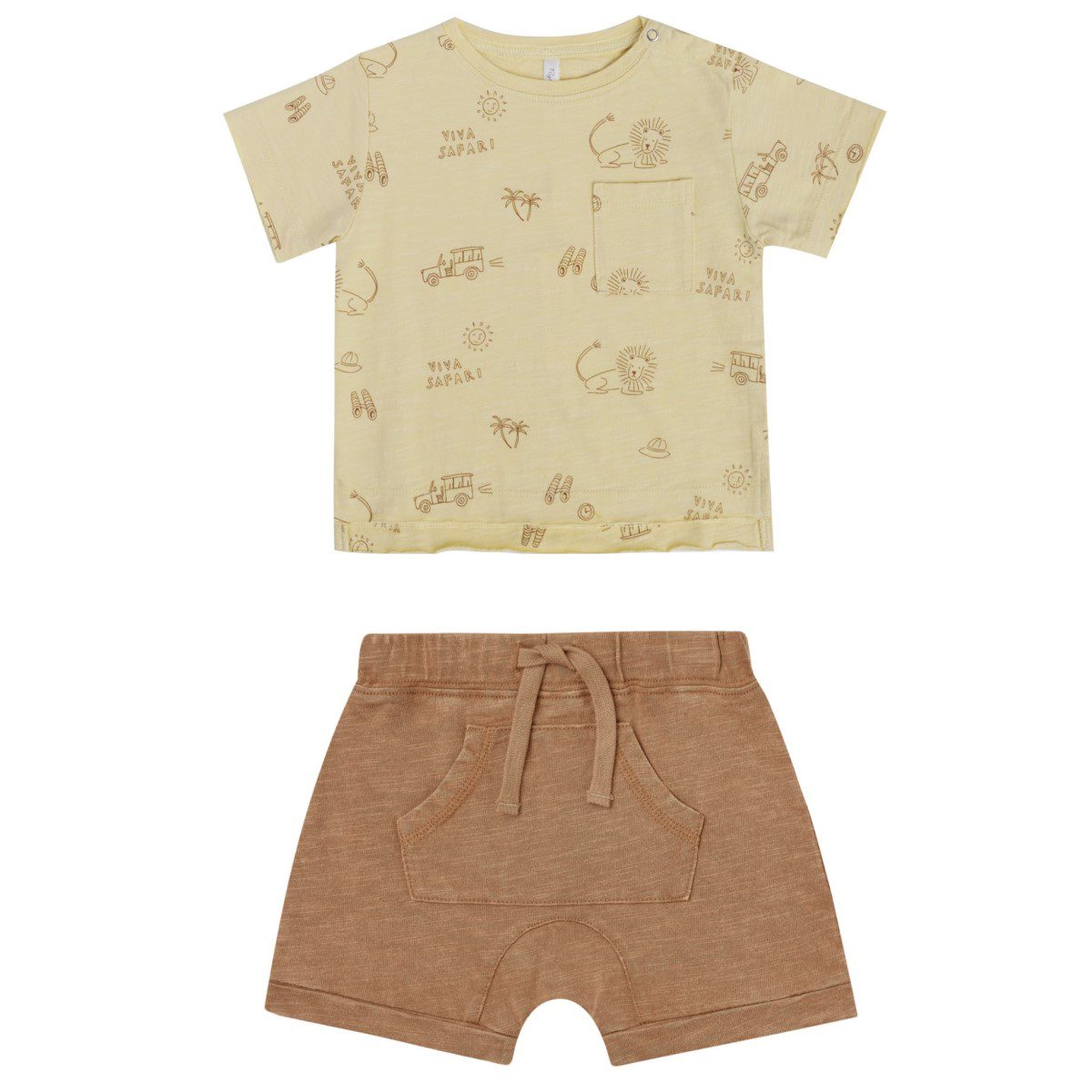 Raw Edge T-Shirt & Front Pouch Short | Viva Safari/Camel