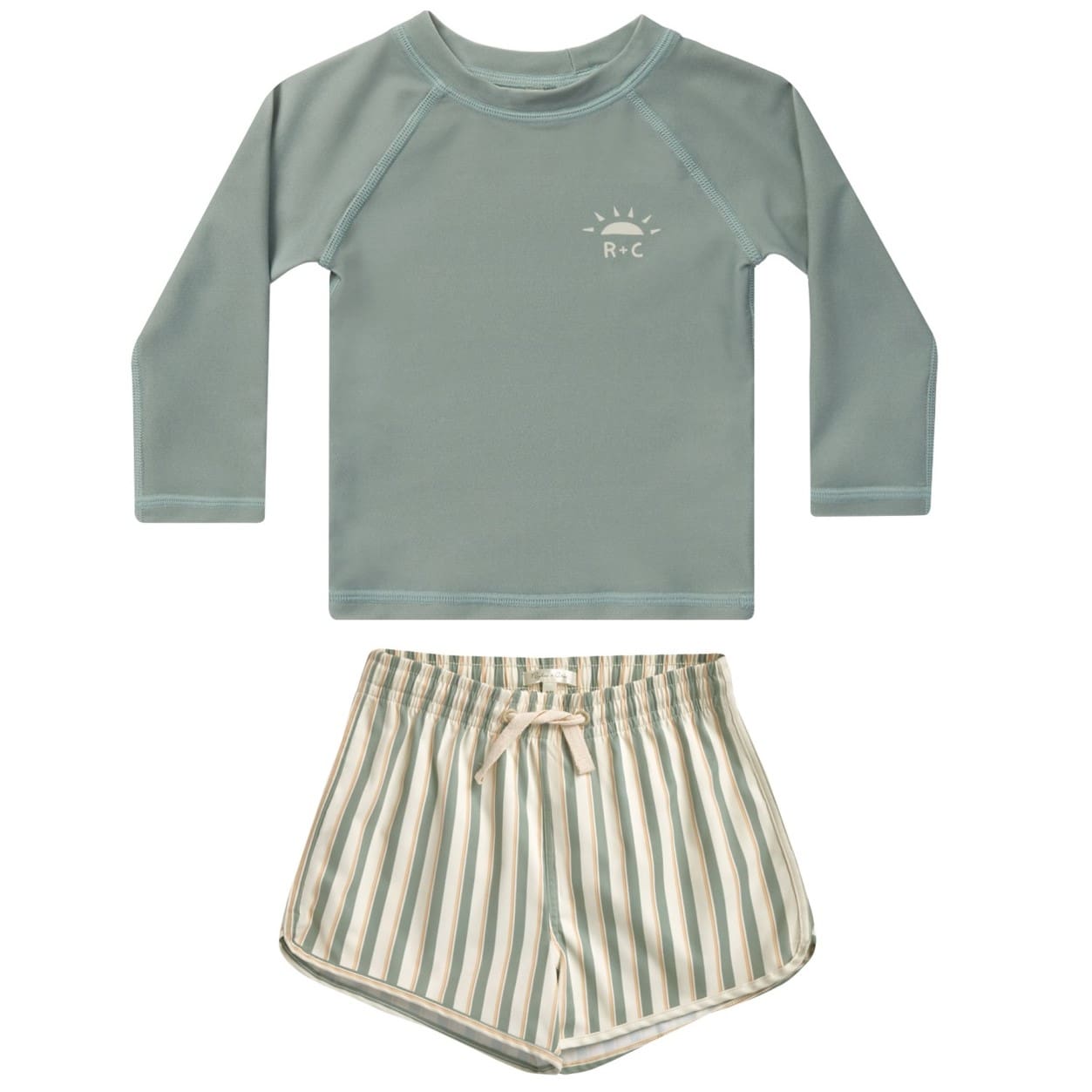 Aqua Rashguard & Aqua Stripe Swim Trunk