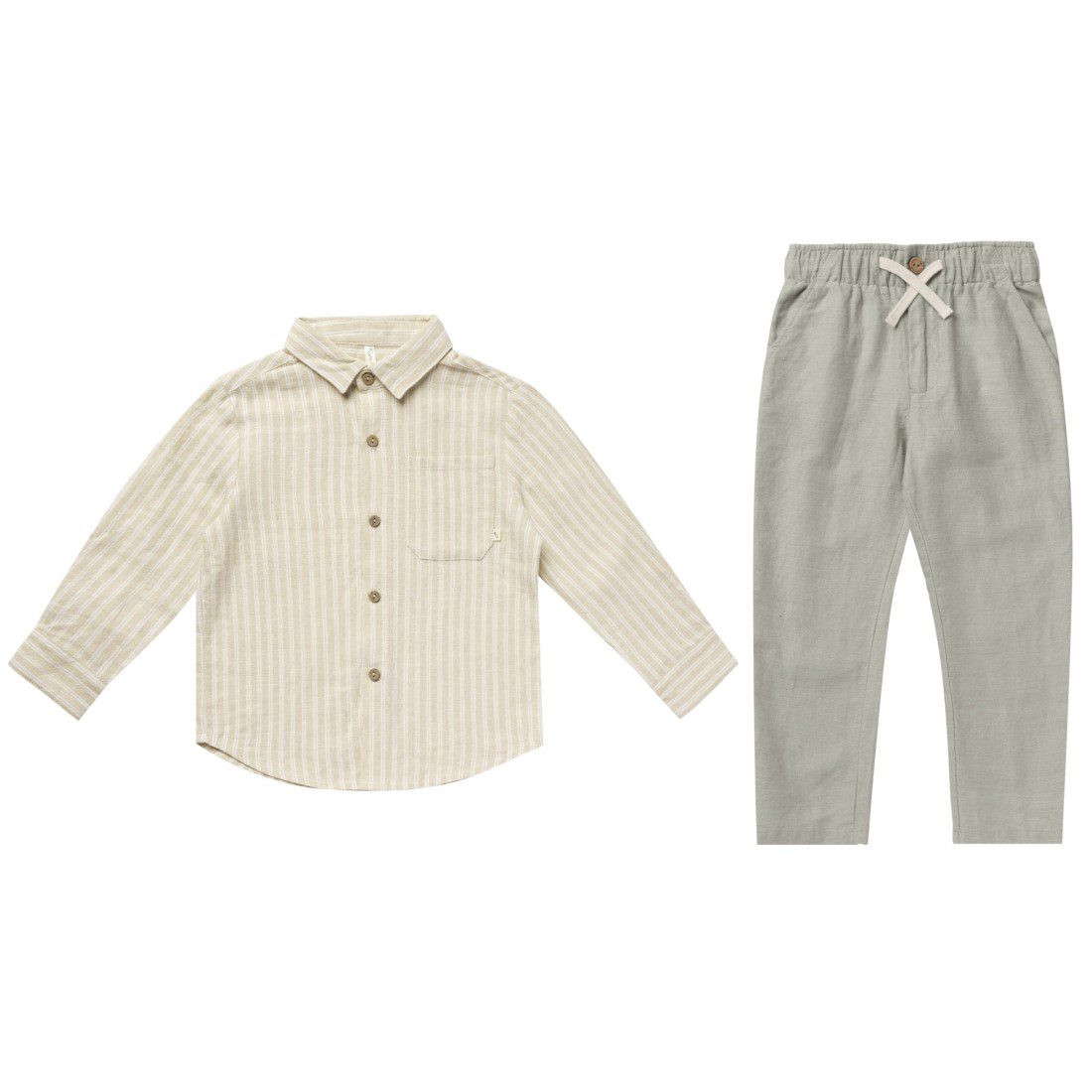 Collared Shirt Champagne Stripe & Kalen Pant Pewter