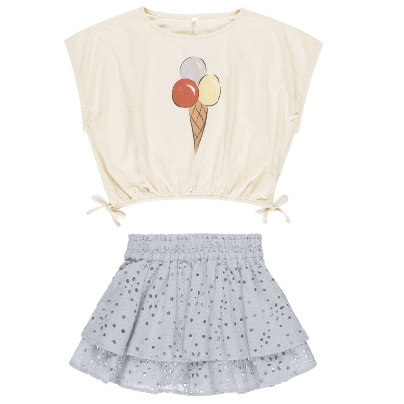 Gelato Cropped Cinched Tee & Light Blue Rose Mini Skirt