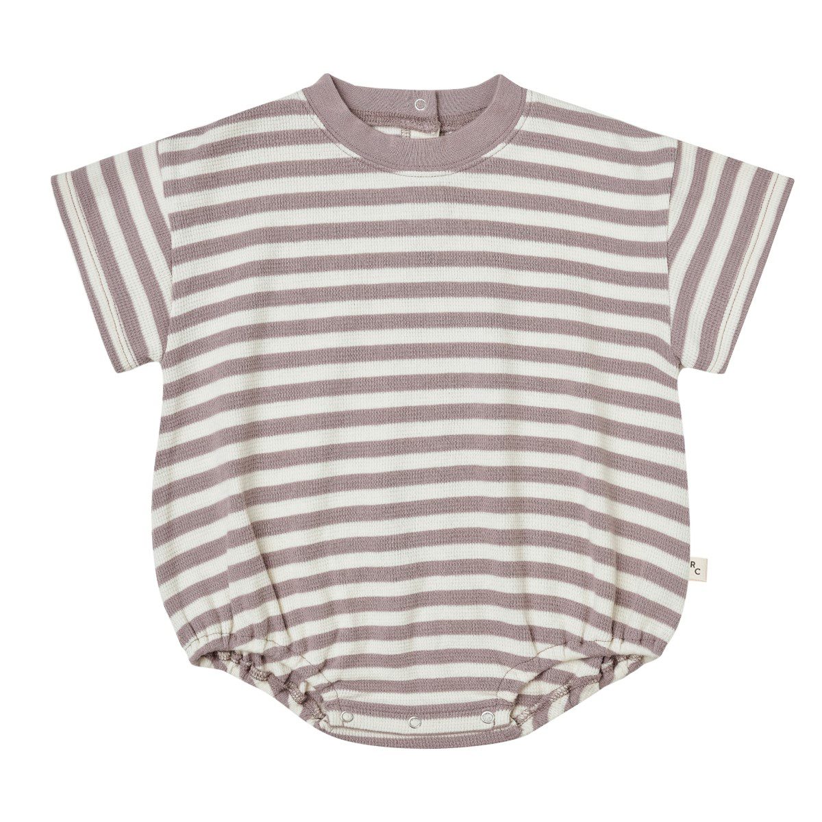 Relaxed Short Sleeve Bubble Romper | Purple Stripe
