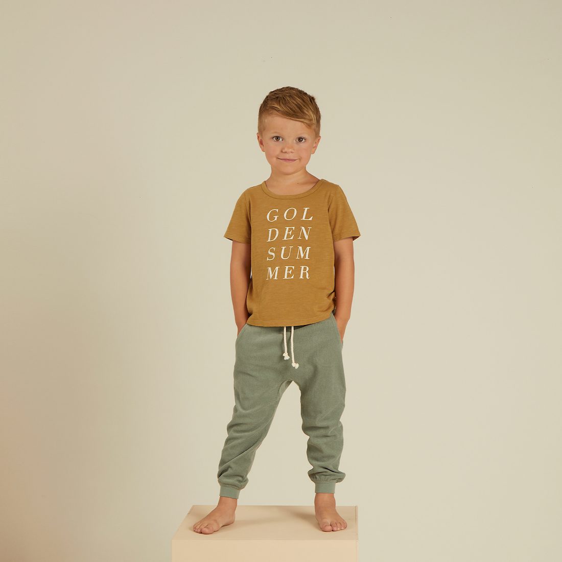 Golden Summer Basic Tee & Aqua Terry Sweatpants