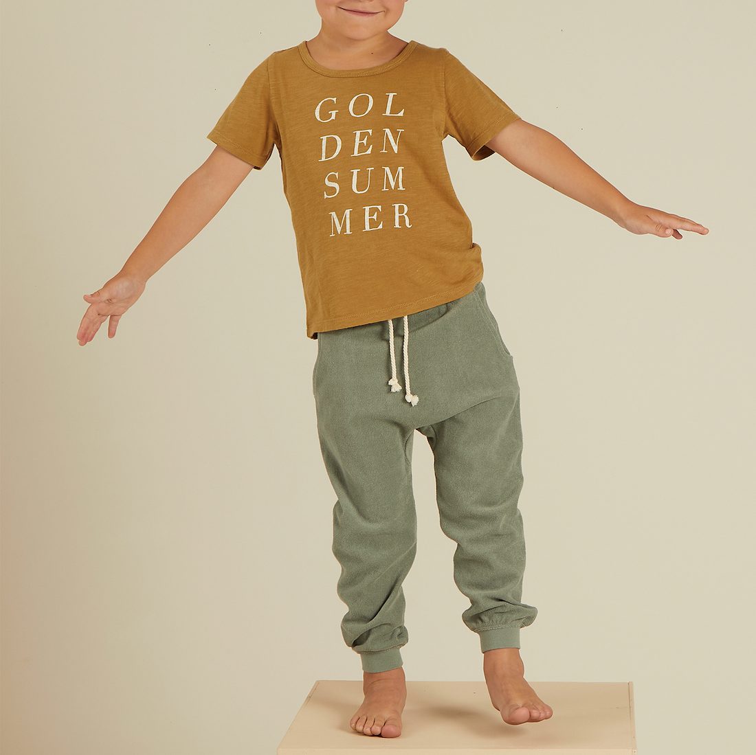 Golden Summer Basic Tee & Aqua Terry Sweatpants