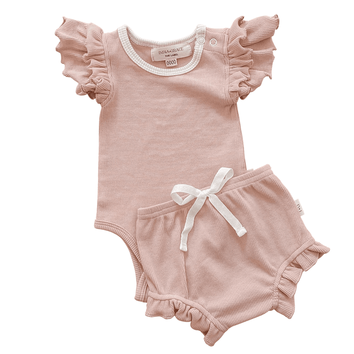 Ribbed Ruffle Onesie & Ruffle Bloomers | Dusty Pink