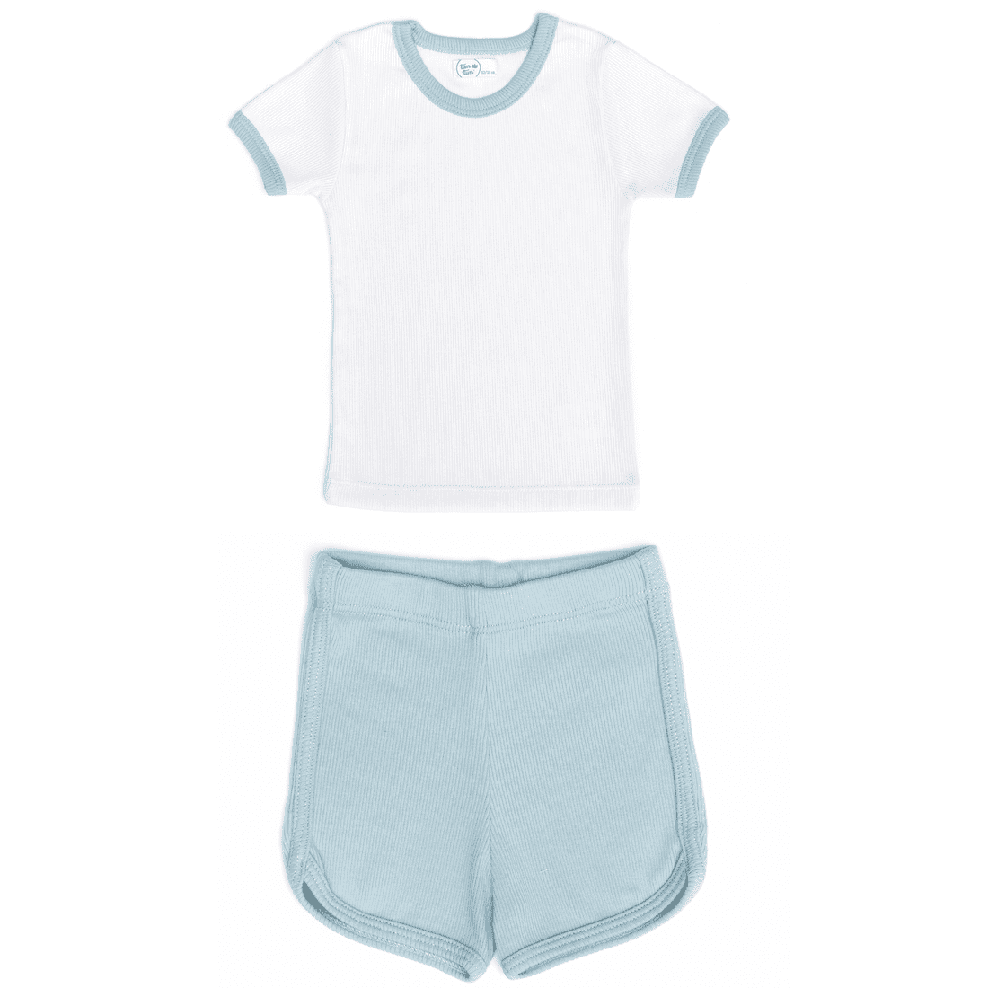 Ribbed Top & Shorts Set | White & Mint