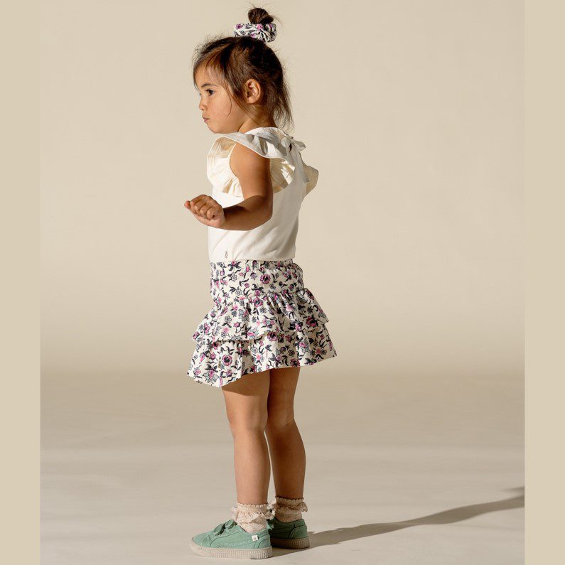 Ruffled Tee & Ruffled Skirt | Cream/Very Berry Flowers