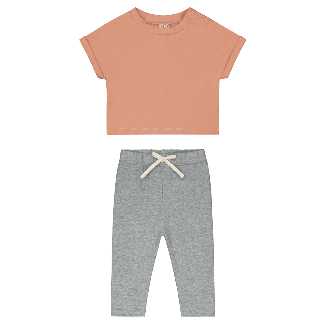 Rustic Clay Roll Up Tee & Grey Melange Leggings